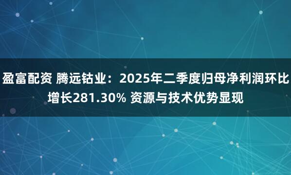 盈富配资 腾远钴业：2025年二季度归母净利润环比增长281.30% 资源与技术优势显现
